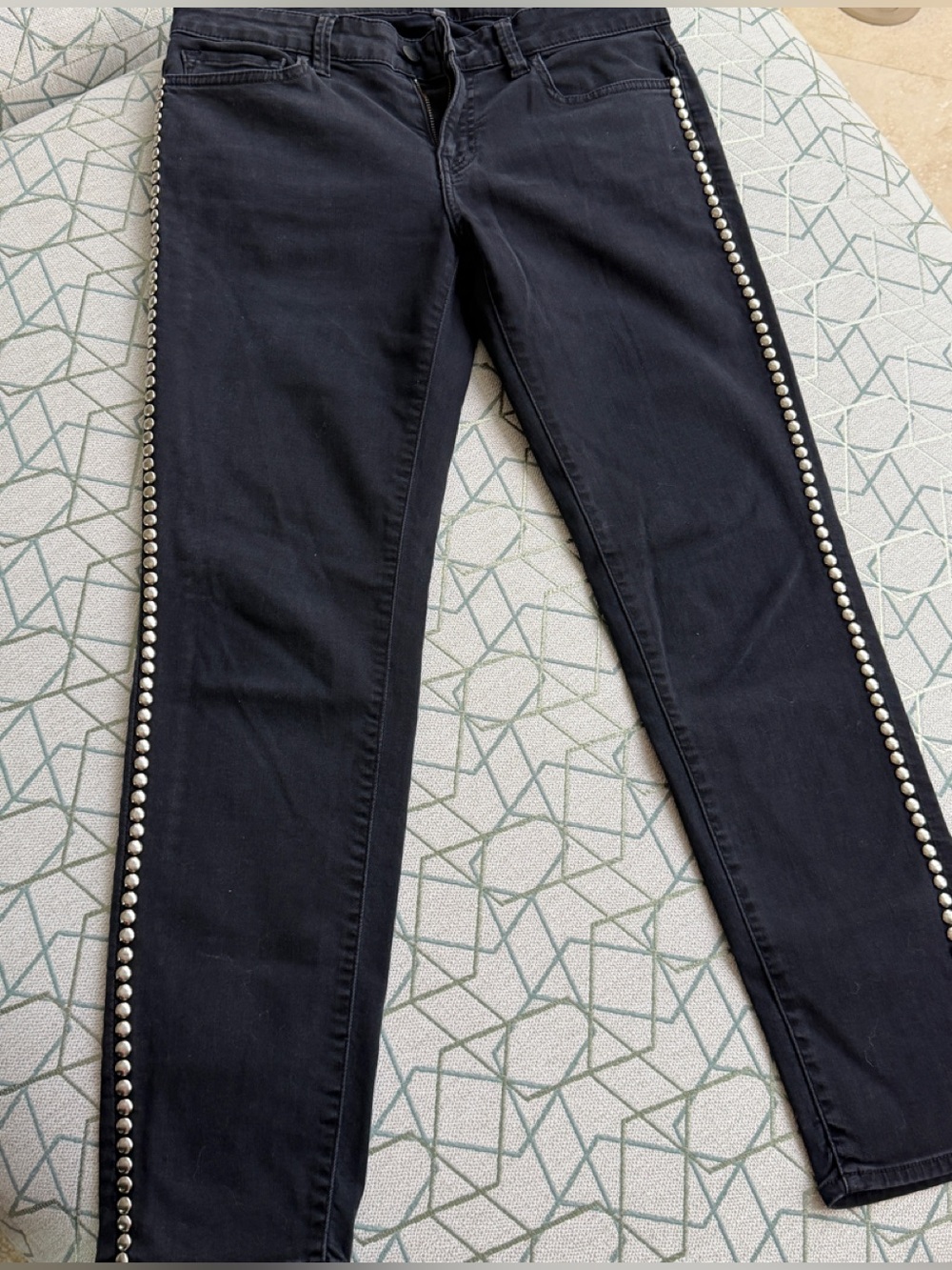 Velvet Black Skinny Jeans with Silver Stud Side Trim